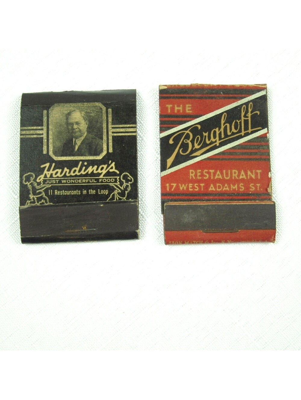 2 Vintage Matchbook Covers Harding's & The Berghoff Restuarant, Chicago Illinois